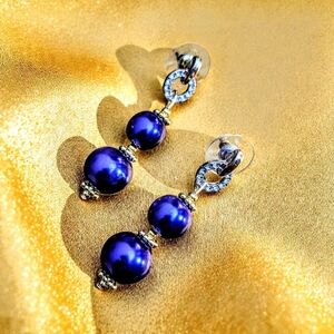 Elegant Purple and Golden Drop Earrings